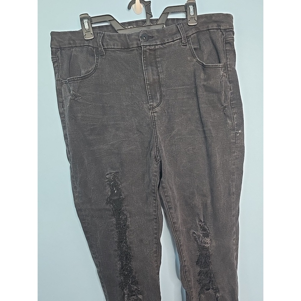 No‎ Boundaries Womens Plus Sz 21 Distressed  Stretchy Black Denim Jeans 2X